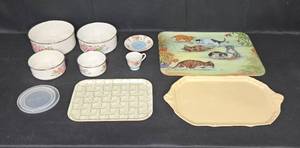 lot 29A image: Assortment of Decorative Kitchenware and Trays - Floral and Cat Designs