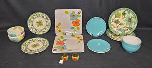lot 38 image: Collection of Colorful Hand-Painted Earthenware Plates and Bowls Inc Some Pier 1 Imports