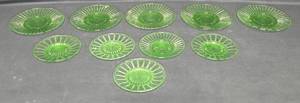 lot 49 image: Uranium Glass Set of Vintage Green Glass Plates - Decorative Design
