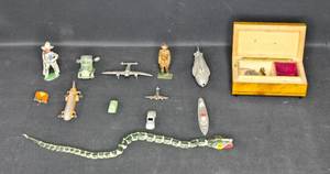 lot 58 image: Collection of Vintage Toy Figures and Musical Box - Assorted Set