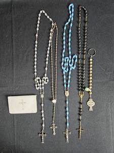 lot 79 image: Set of 6 Religious Rosaries with Crosses and Prayer Case
