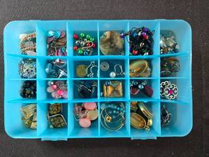 lot 87 image: Assortment of Earrings and Jewelry in Organizer Box