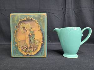 lot 100 image: Vintage Decorative Box and Teal Ceramic Pitcher Set