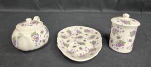 lot 101 image: Set of 3 St. George Fine Bone China - Teapot, Sugar Bowl & Plate with Floral Design