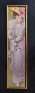 lot 111 image: Framed Vintage Print of Lady in Pink Dress - Antique Classic Collection