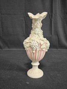 lot 114 image: Vintage White and Pink Porcelain Vase with Grapevine Design