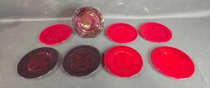 lot 124 image: Set of 8 Vintage Ruby Red Glass Plates - Decorative & Elegant