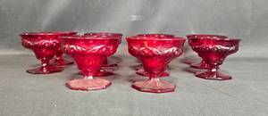 lot 125 image: Set of 10 Vintage Ruby Red Glass Stemmed Dessert Cups