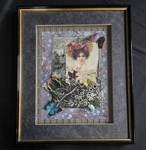 lot 134 image: Framed Vintage Floral Shadow Box Art with Butterfly Accents - Creative Picture Framing