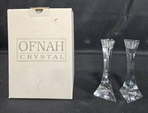 lot 147 image: Pair of Unopened Ofnah Crystal Candle Holders