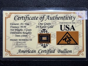 1 Grain .999 Fine Gold Bar