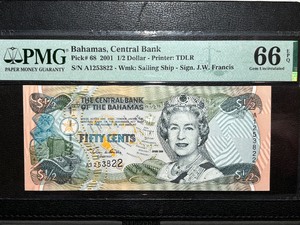 Bahamas Central Bank 12 Dollar PMG Gem Uncirculated 66
