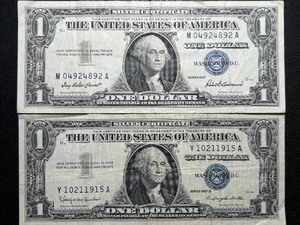 2 - Blue Seal $1 Dollar Silver Certificates