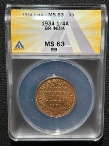 1934 14 Anna BR India ANACS MS63 RB