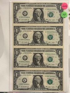 Uncut Sheet of $1 Dollar Bills