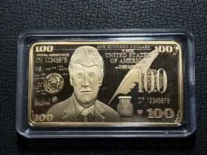 24K Gold Plated Miniature Donald Trump $100 NoteBar