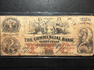 1864 $2 Dollar Bill The Commercial Bank of Glenns Falls