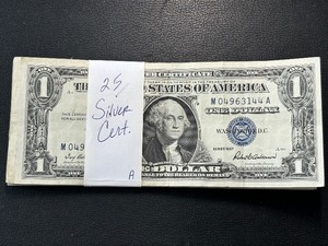 lot 3 image: 25 Blue Seal $1 Dollar Silver Certificates