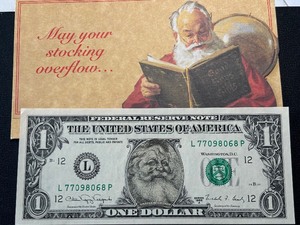 lot 9 image: Santa Claus $1 Dollar Bill
