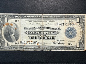 lot 20 image: 1914 Blue Seal $1 Dollar Bank of New York National Currency