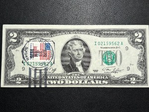 lot 52 image: 1976 Green Seal $2 Dollar Postmarked Federal Reserve Note