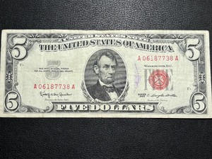 lot 53 image: 1963 Red Seal $5 Dollar United States Note