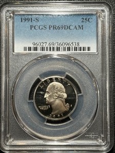 lot 58 image: 1991-S Washington Quarter Proof PCGS PR69 Deep Cameo