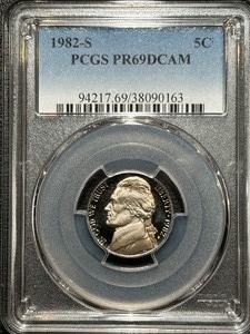 lot 62 image: 1982-S Jefferson Nickel Proof PCGS PR69 Deep Cameo