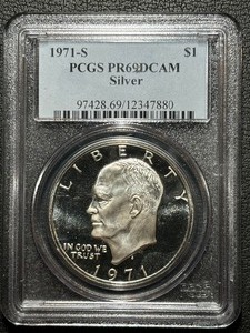lot 67 image: 1971-S Eisenhower Silver Dollar Proof PCGS PR69 Deep Cameo