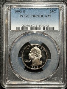 lot 68 image: 1993-S Washington Quarter Proof PCGS PR69 Deep Cameo
