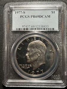 lot 122 image: 1977-S Eisenhower Dollar Proof PCGS PR9 Deep Cameo