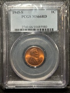 lot 125 image: 1945-S Lincoln Cent PCGS MS66 Red