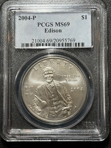 lot 127 image: 2004-P Edison Silver Dollar PCGS MS69