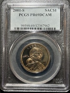 lot 130 image: 2001-S Sacagawea Dollar Proof PCGS PR69 Deep Cameo