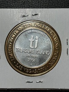 lot 106 image: .999 Fine Silver Treasure Island $10 Dollar Gaming Token
