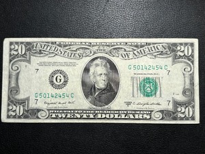 lot 107 image: 1950 C Green Seal $20 Dollar Federal Reserve Note