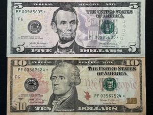 lot 180 image: $5 and $10 Star Notes