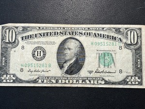 lot 184 image: 1950 B Green Seal $10 Dollar Federal Reserve Note