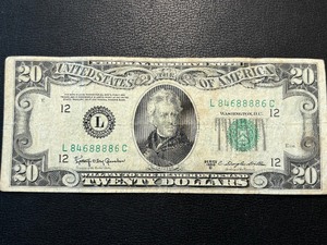lot 169 image: 1950 D Green Seal $20 Dollar Federal Reserve Note Trinary Note Quad Number