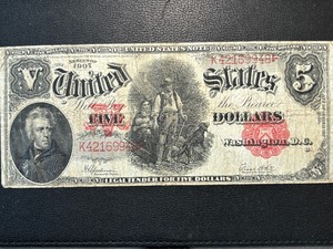 lot 170 image: 1907 Red Seal $5 Dollar United States Note
