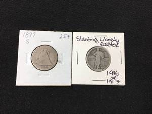 lot 204 image: 1877 S Seated Liberty - 191617 Standing Liberty Quarters