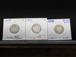 lot 212 image: 3 Better Liberty Head Nickels 1895-1896-1900
