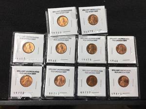 lot 213 image: Brilliant Uncirculated Lincoln Pennies 1956-1984