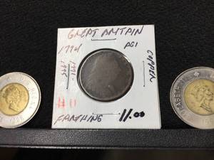 lot 215 image: 1770s Great Britain Copper Farthing - 2 Canada $2 Coins