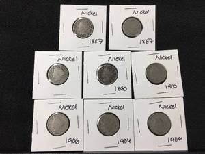 lot 216 image: 7 Liberty Head -V- Nickels & 1867 Shield Nickel