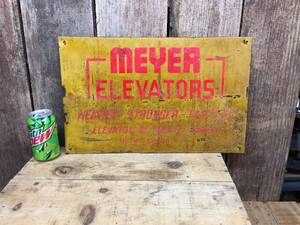 lot 228 image: Old Meyer Elevators Metal Sign - 19 x 12