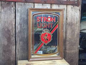 lot 241 image: Vintage Stroh Light Mirrored Sign - 15 x 21 12