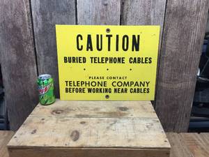 lot 260 image: Vintage Porcelain Caution Telephone Sign 17 x 13