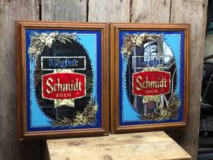 lot 263 image: 2 Vintage Schmidt Beer Light - Mirrored Foil Signs