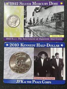1942 US MERCURY DIME WITH 2010 KENNEDY HALF CARDED